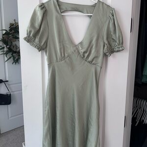 Elegant Sage Green Puff Sleeve Dress